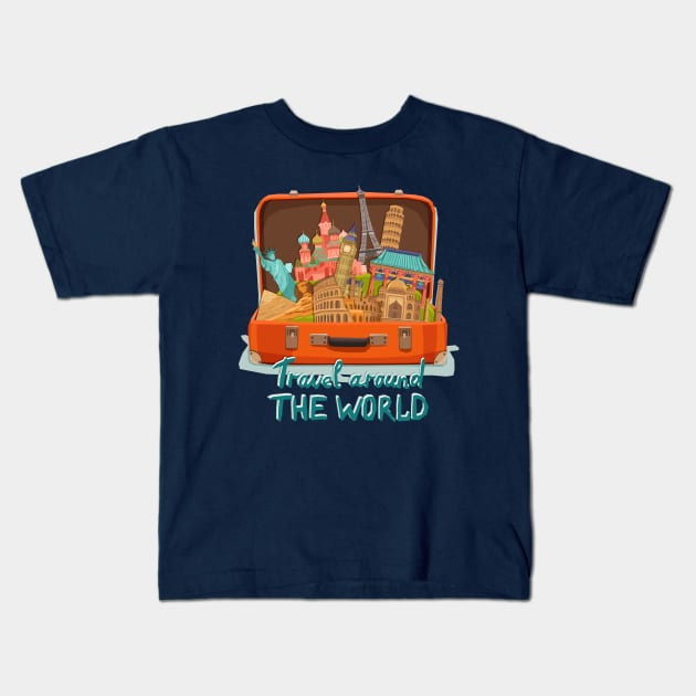 Travel Around The World Kids T-Shirt by Mako Design 